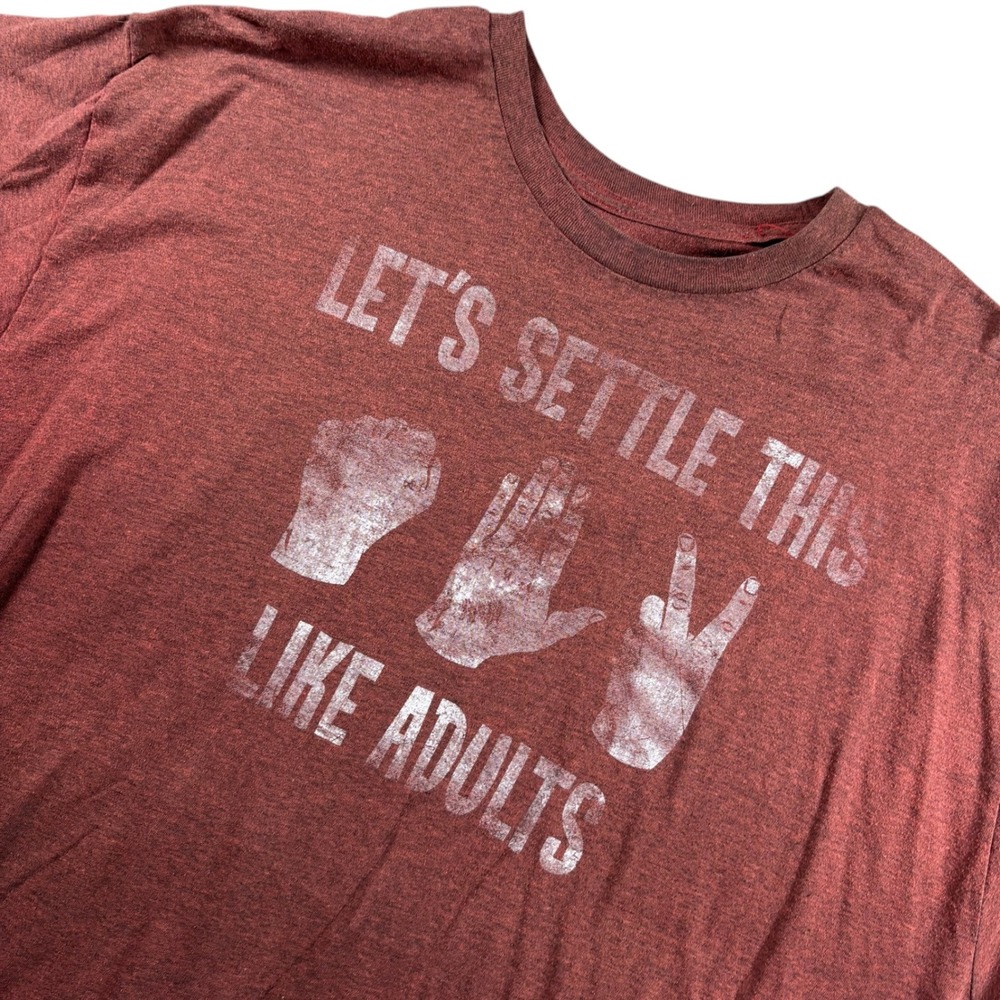 VTG Hybrid Funny T-Shirt Mens 2XL Burgundy Rock Paper‎ Scissors Graphic Tee